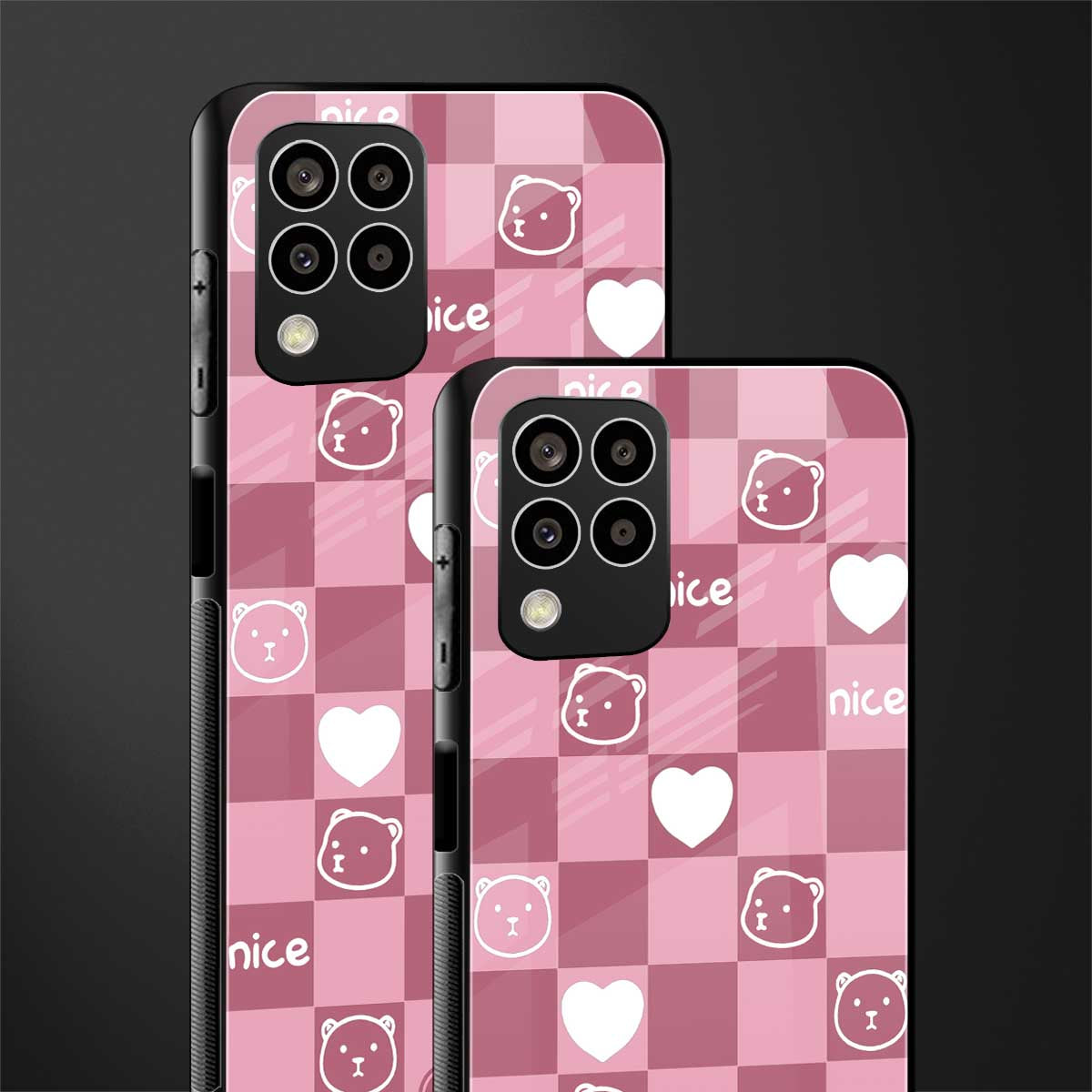 aesthetic bear pattern pink edition back phone cover | glass case for samsung galaxy m33 5g