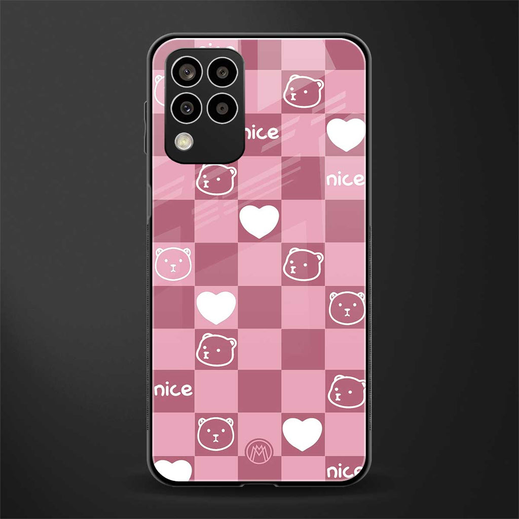 aesthetic bear pattern pink edition back phone cover | glass case for samsung galaxy m33 5g