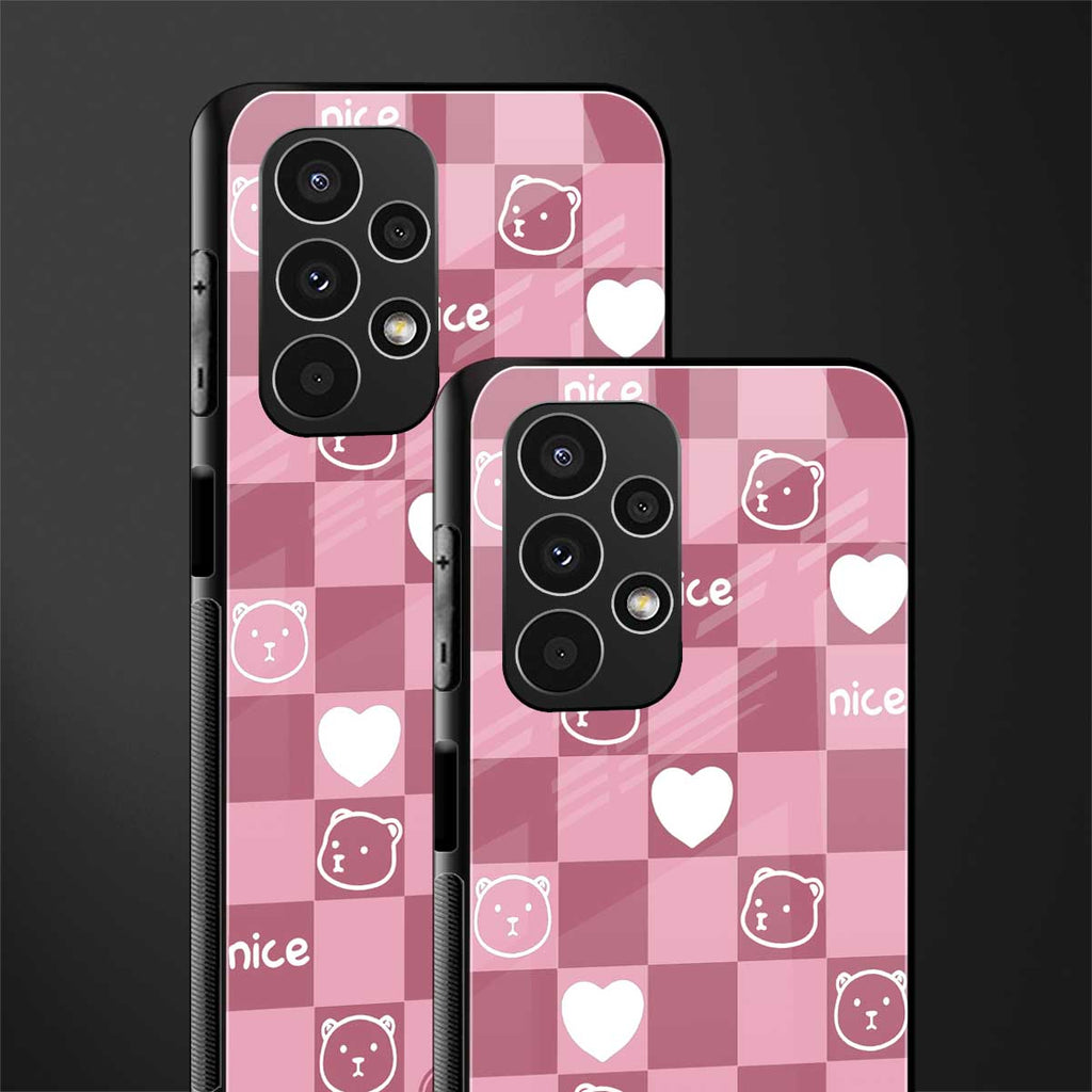 aesthetic bear pattern pink edition back phone cover | glass case for samsung galaxy a13 4g