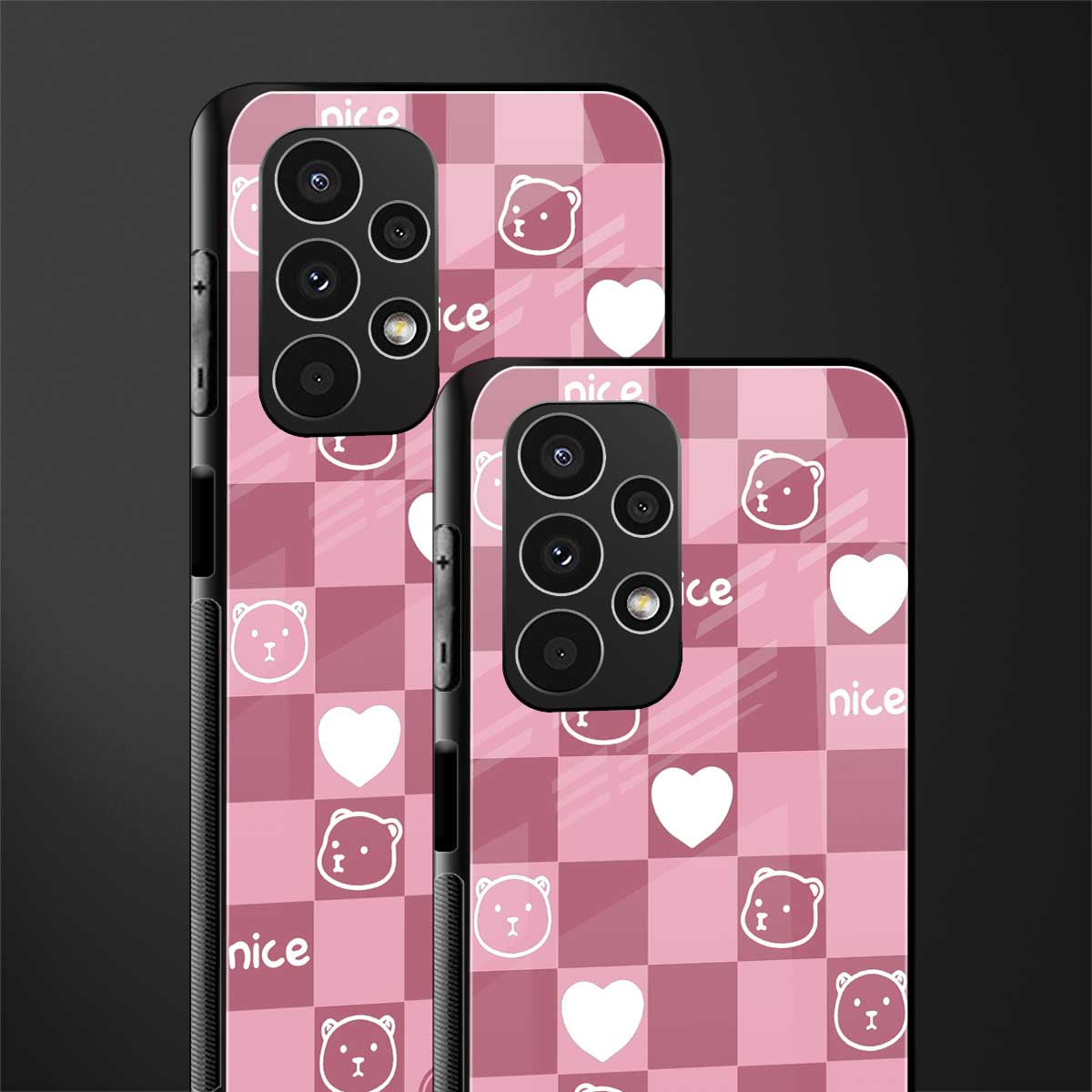 aesthetic bear pattern pink edition back phone cover | glass case for samsung galaxy a13 4g