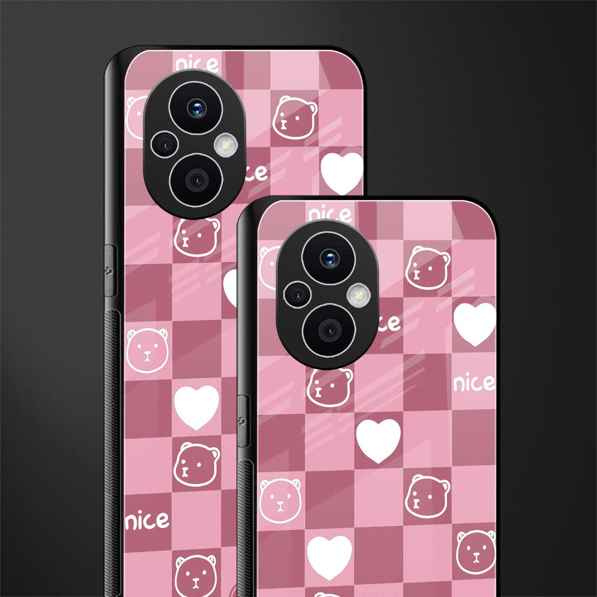 aesthetic bear pattern pink edition back phone cover | glass case for oppo f21 pro 5g