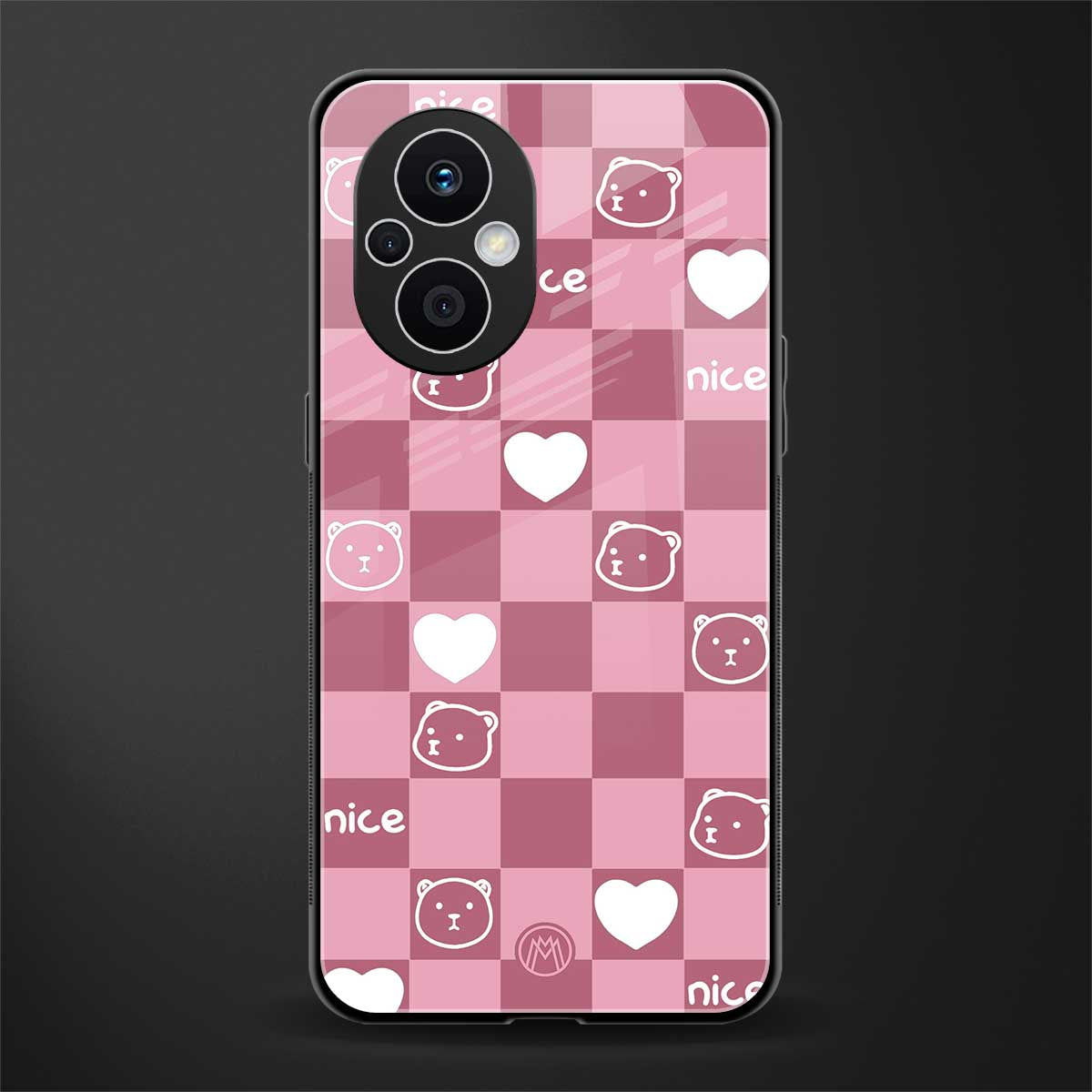 aesthetic bear pattern pink edition back phone cover | glass case for oppo f21 pro 5g