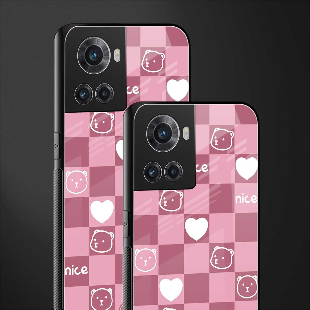 aesthetic bear pattern pink edition back phone cover | glass case for oneplus 10r 5g
