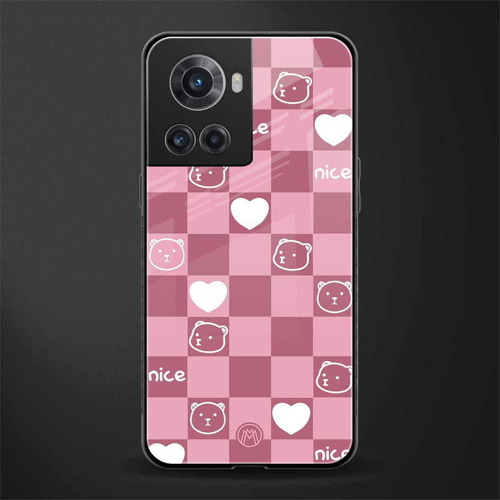 aesthetic bear pattern pink edition back phone cover | glass case for oneplus 10r 5g
