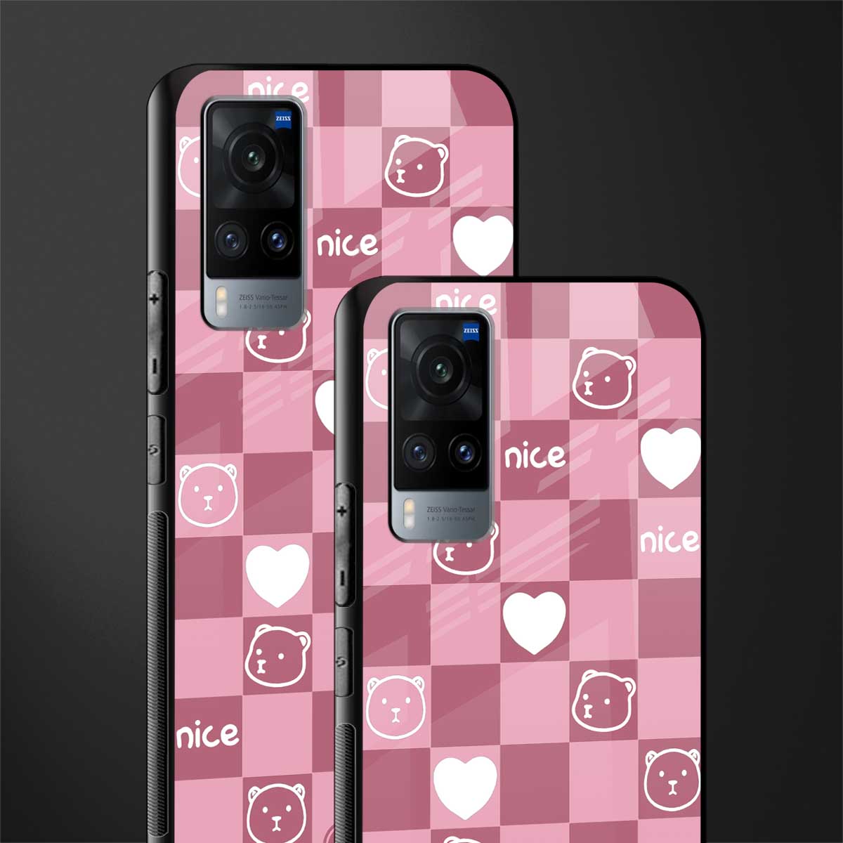 aesthetic bear pattern pink edition glass case for vivo x60 image-2
