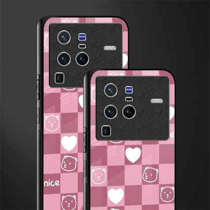 aesthetic bear pattern pink edition glass case for vivo x80 pro 5g image-2