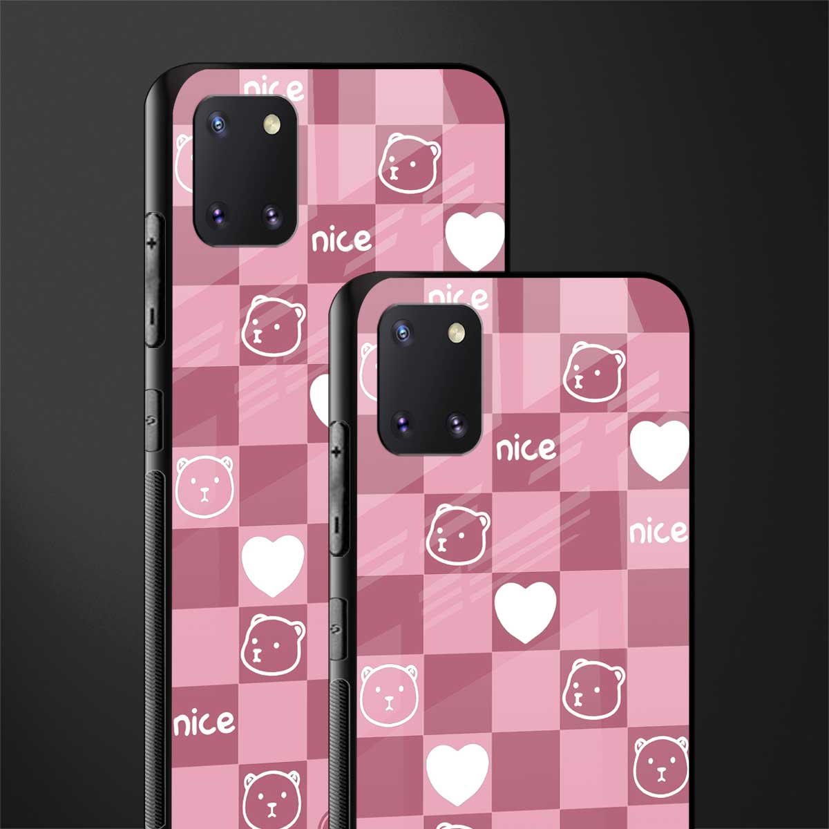 aesthetic bear pattern pink edition glass case for samsung a81 image-2
