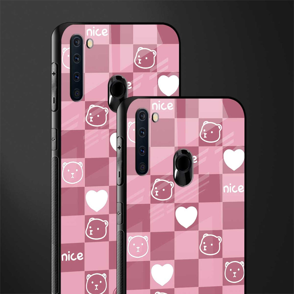 aesthetic bear pattern pink edition glass case for samsung a21 image-2