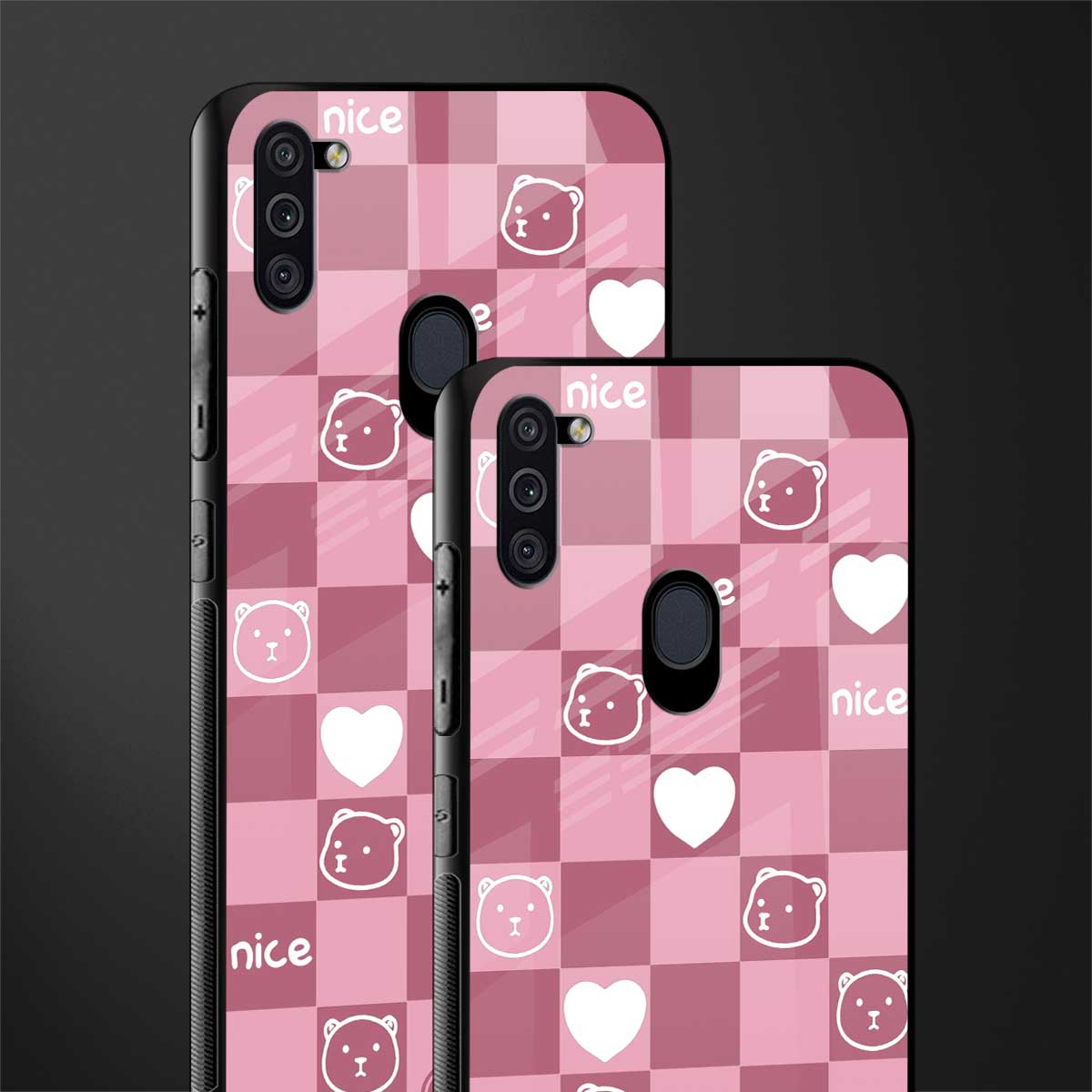 aesthetic bear pattern pink edition glass case for samsung a11 image-2