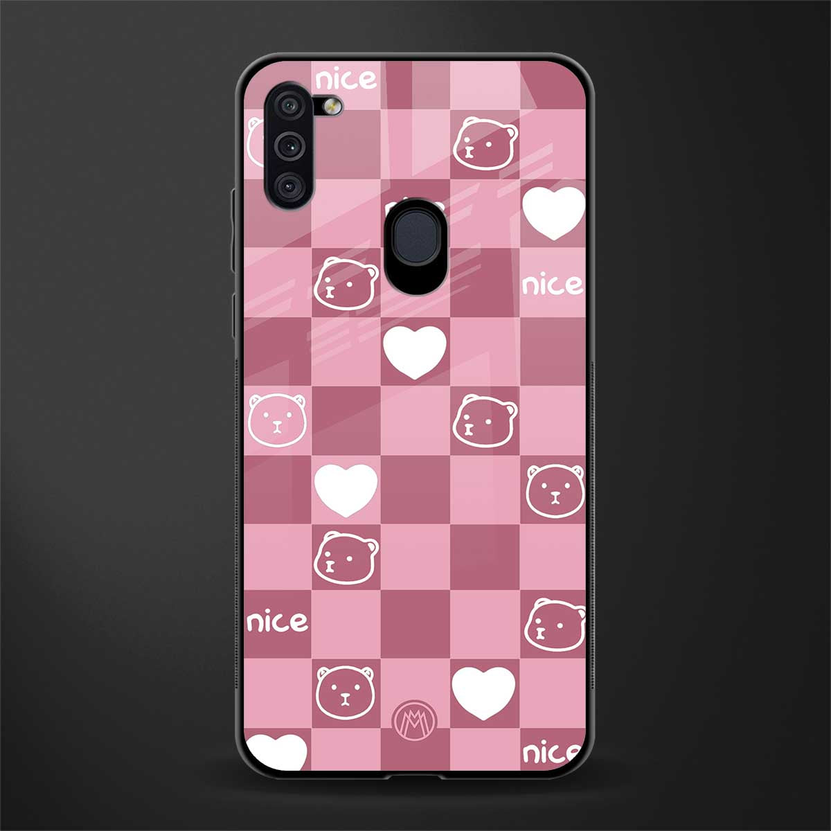 aesthetic bear pattern pink edition glass case for samsung a11 image
