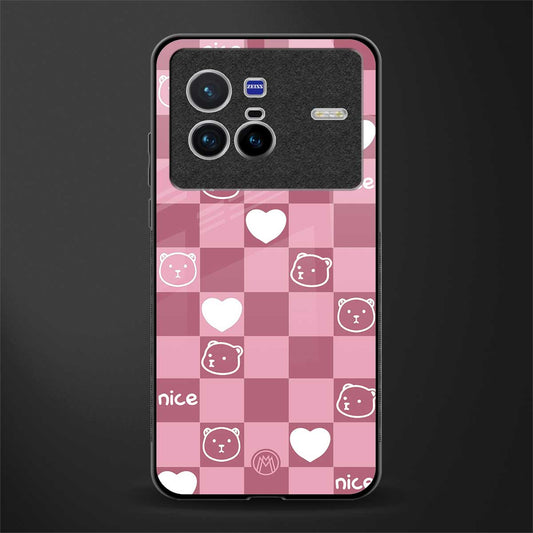aesthetic bear pattern pink edition glass case for vivo x80 image