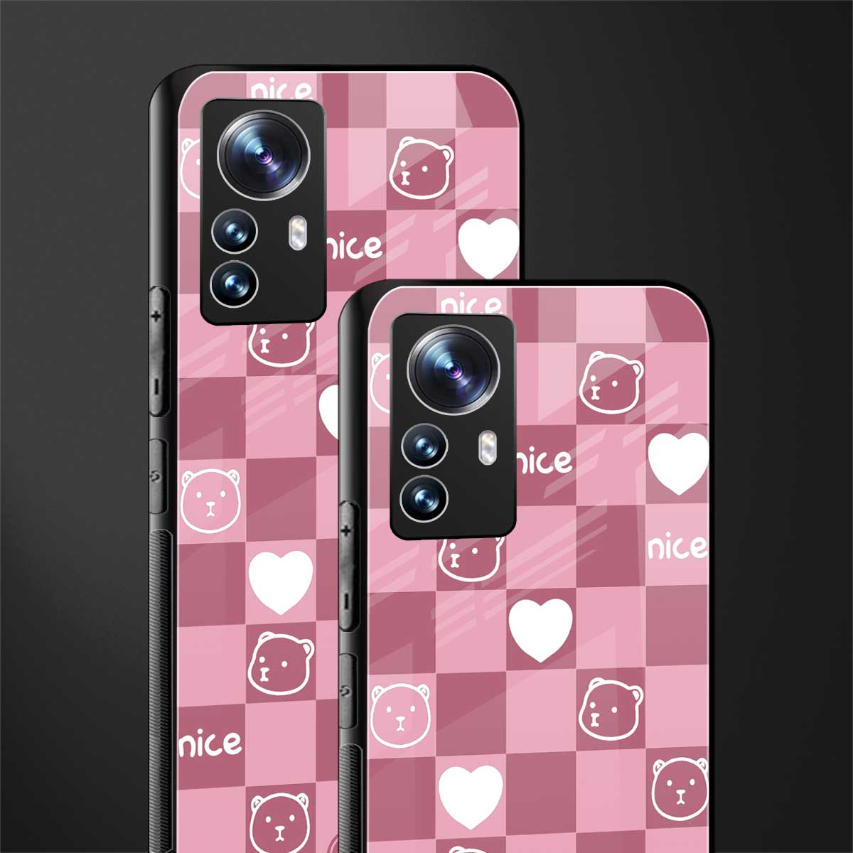 aesthetic bear pattern pink edition back phone cover | glass case for xiaomi 12 pro