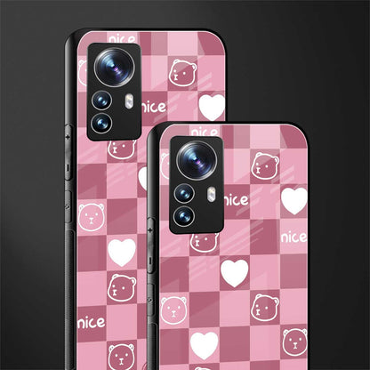 aesthetic bear pattern pink edition back phone cover | glass case for xiaomi 12 pro