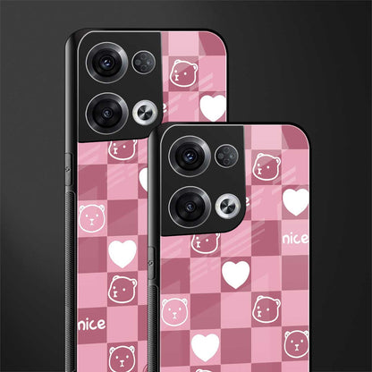 aesthetic bear pattern pink edition back phone cover | glass case for oppo reno 8