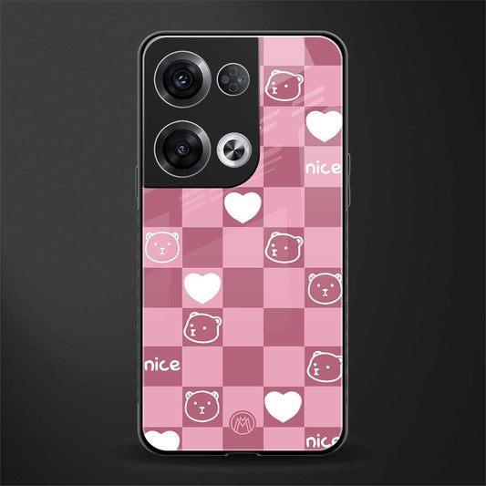 aesthetic bear pattern pink edition back phone cover | glass case for oppo reno 8 pro