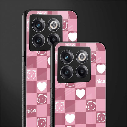 aesthetic bear pattern pink edition back phone cover | glass case for oneplus 10t