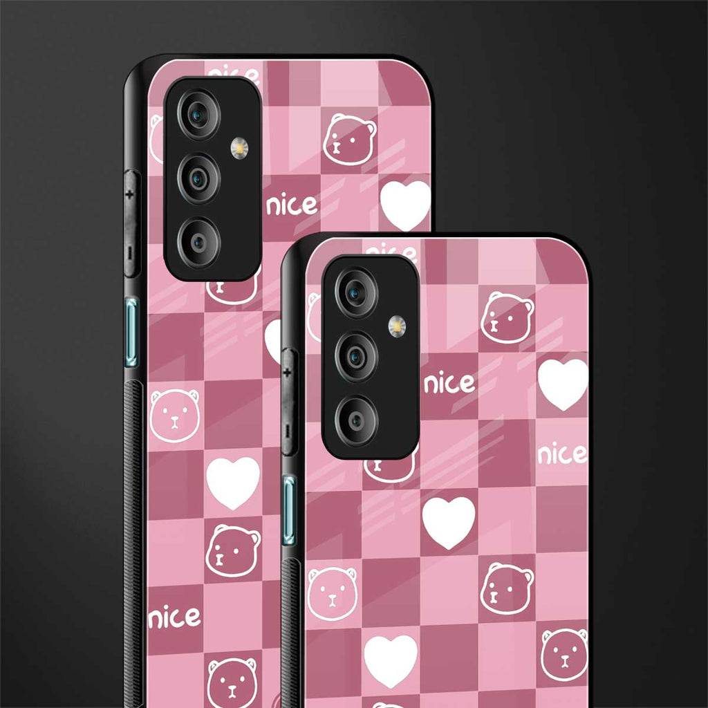 aesthetic bear pattern pink edition back phone cover | glass case for samsung galaxy f23 5g