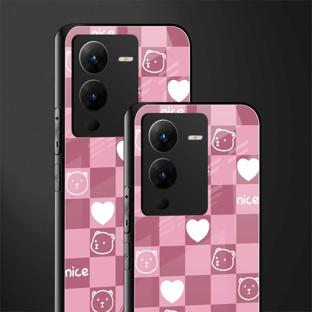 aesthetic bear pattern pink edition back phone cover | glass case for vivo v25 pro 5g