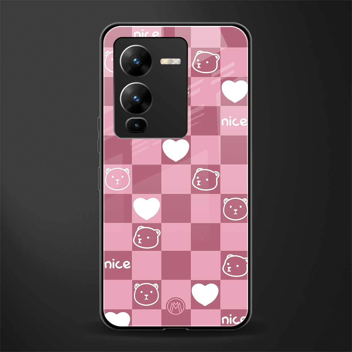 aesthetic bear pattern pink edition back phone cover | glass case for vivo v25 pro 5g