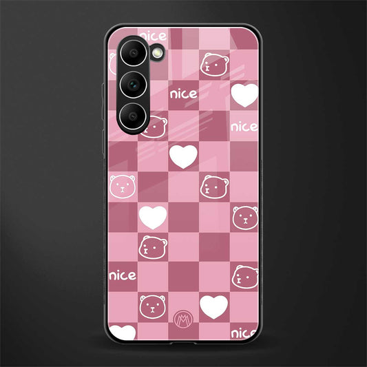 aesthetic bear pattern pink edition glass case for phone case | glass case for samsung galaxy s23