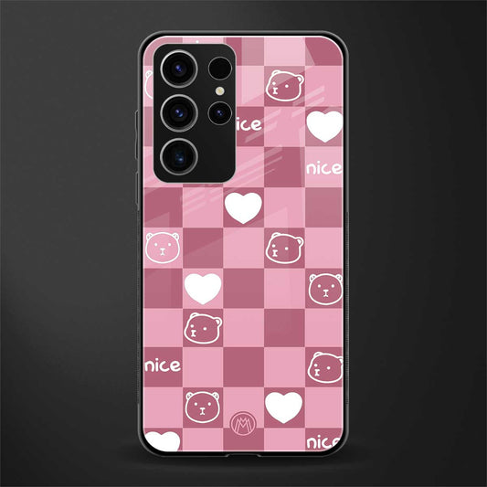 aesthetic bear pattern pink edition glass case for phone case | glass case for samsung galaxy s23 ultra