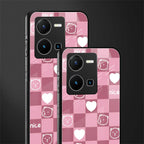 aesthetic bear pattern pink edition back phone cover | glass case for vivo y35 4g