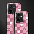 aesthetic bear pattern pink edition back phone cover | glass case for vivo y22