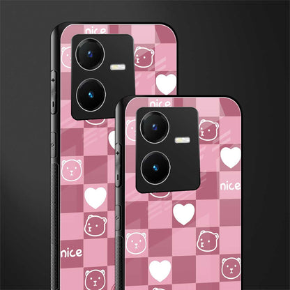 aesthetic bear pattern pink edition back phone cover | glass case for vivo y22