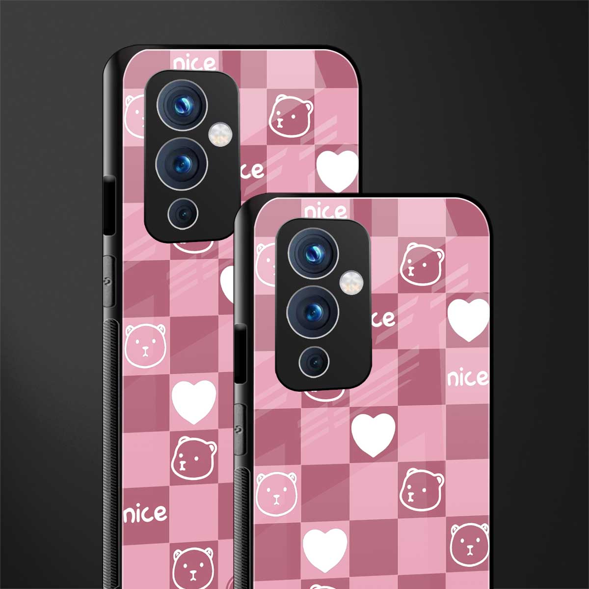 aesthetic bear pattern pink edition back phone cover | glass case for oneplus 9