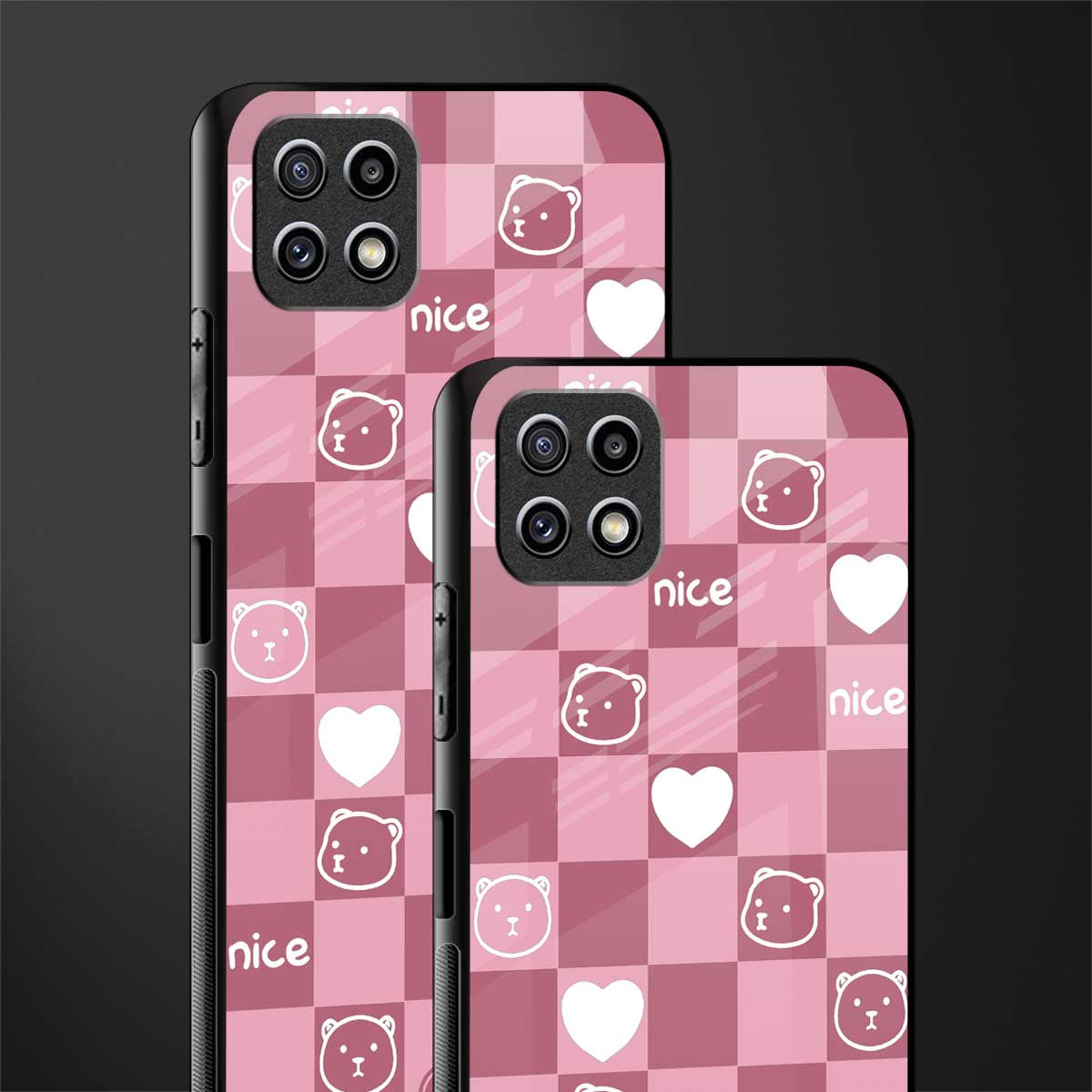 aesthetic bear pattern pink edition back phone cover | glass case for samsung galaxy f42