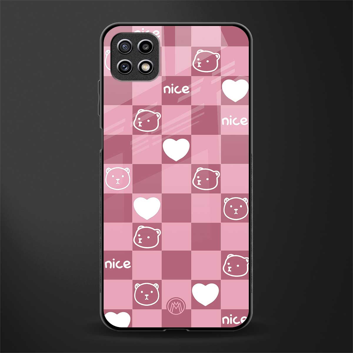 aesthetic bear pattern pink edition back phone cover | glass case for samsung galaxy f42