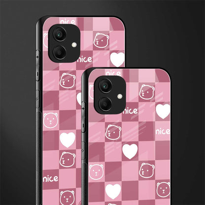 aesthetic bear pattern pink edition back phone cover | glass case for samsung galaxy a04