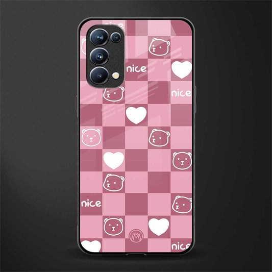 aesthetic bear pattern pink edition back phone cover | glass case for oppo reno 5