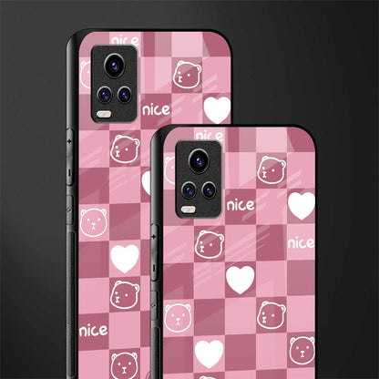 aesthetic bear pattern pink edition back phone cover | glass case for vivo v21e 4g