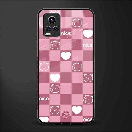 aesthetic bear pattern pink edition back phone cover | glass case for vivo v21e 4g