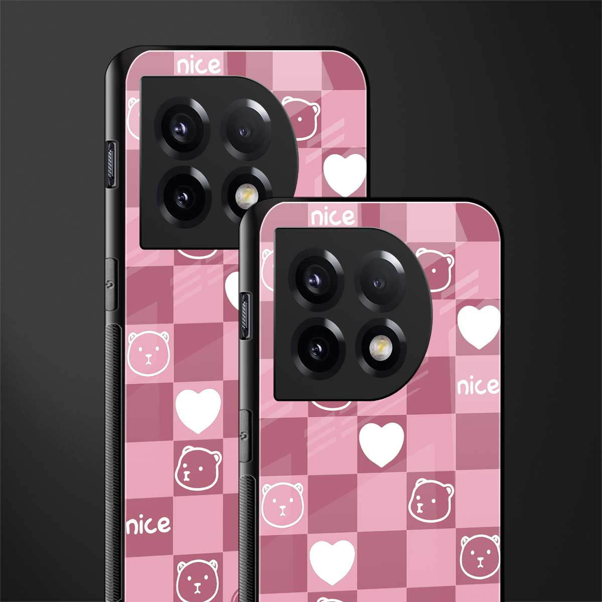 aesthetic bear pattern pink edition back phone cover | glass case for oneplus 11