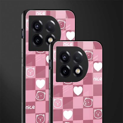aesthetic bear pattern pink edition back phone cover | glass case for oneplus 11