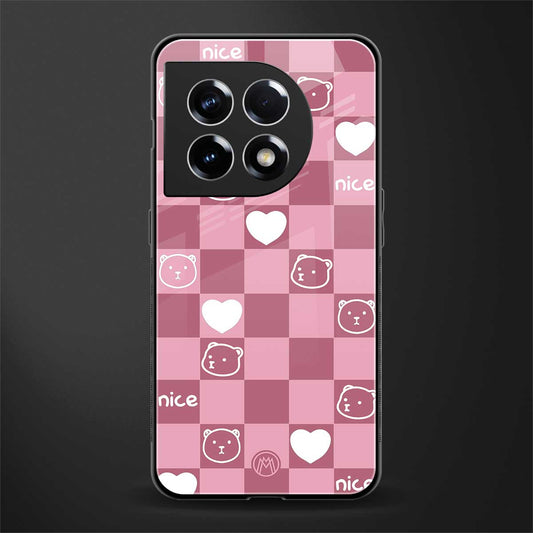 aesthetic bear pattern pink edition back phone cover | glass case for oneplus 11