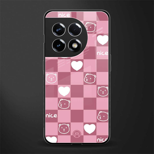 aesthetic bear pattern pink edition back phone cover | glass case for oneplus 11r