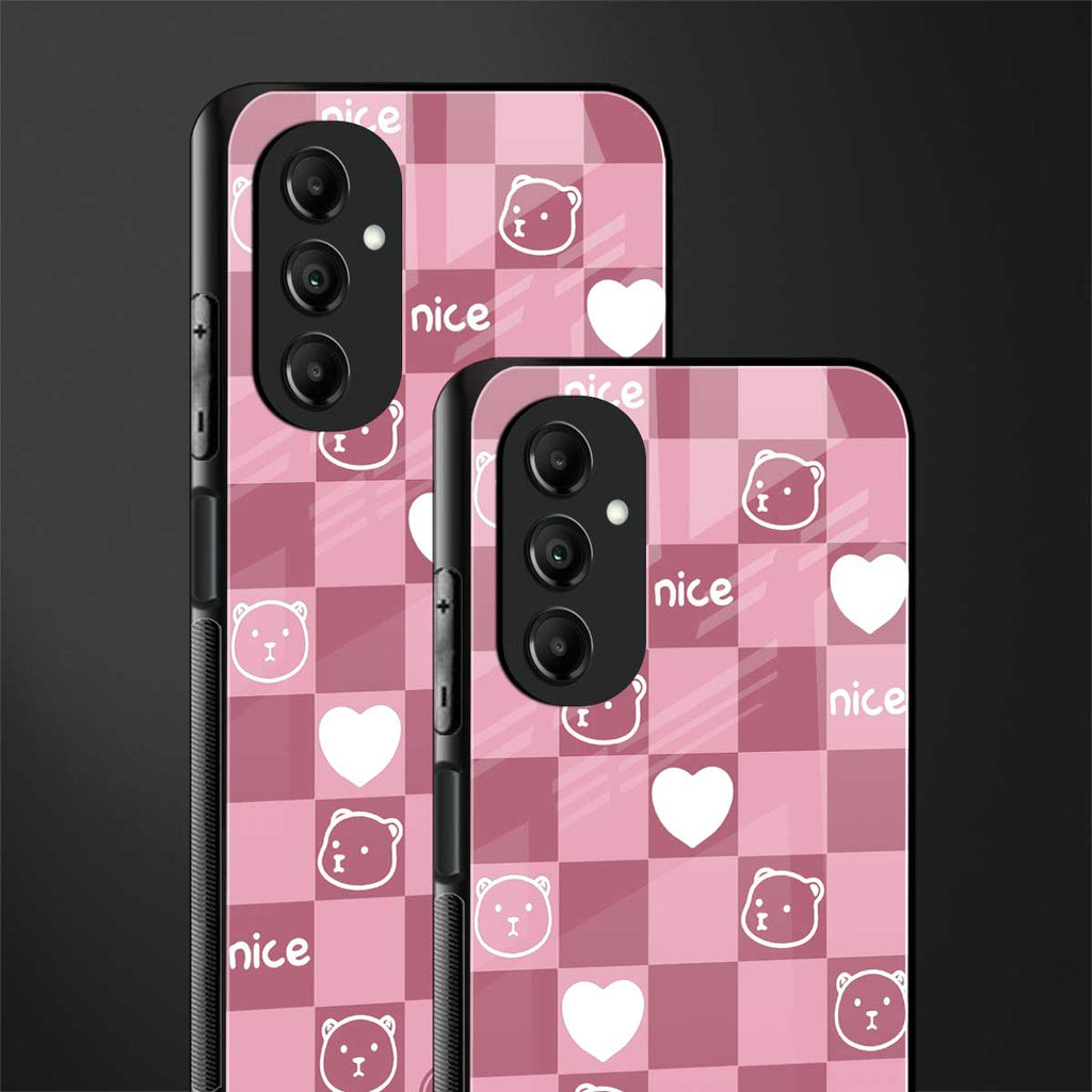 aesthetic bear pattern pink edition back phone cover | glass case for samsung galaxy a14 5g