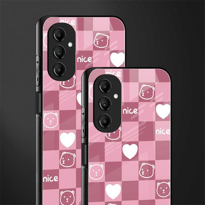 aesthetic bear pattern pink edition back phone cover | glass case for samsung galaxy a14 5g