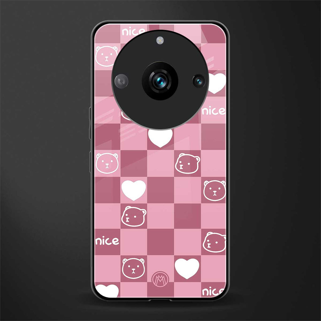 aesthetic bear pattern pink edition back phone cover | glass case for realme 11 pro 5g
