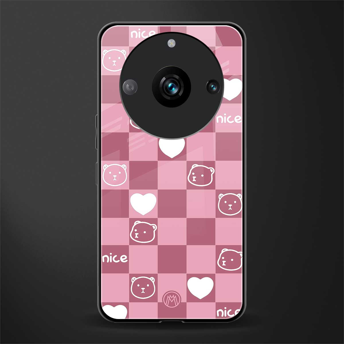 aesthetic bear pattern pink edition back phone cover | glass case for realme 11 pro 5g
