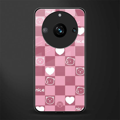 aesthetic bear pattern pink edition back phone cover | glass case for realme 11 pro 5g