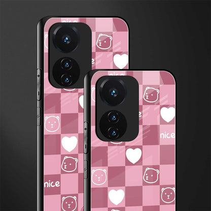 aesthetic bear pattern pink edition back phone cover | glass case for vivo t1 44w 4g