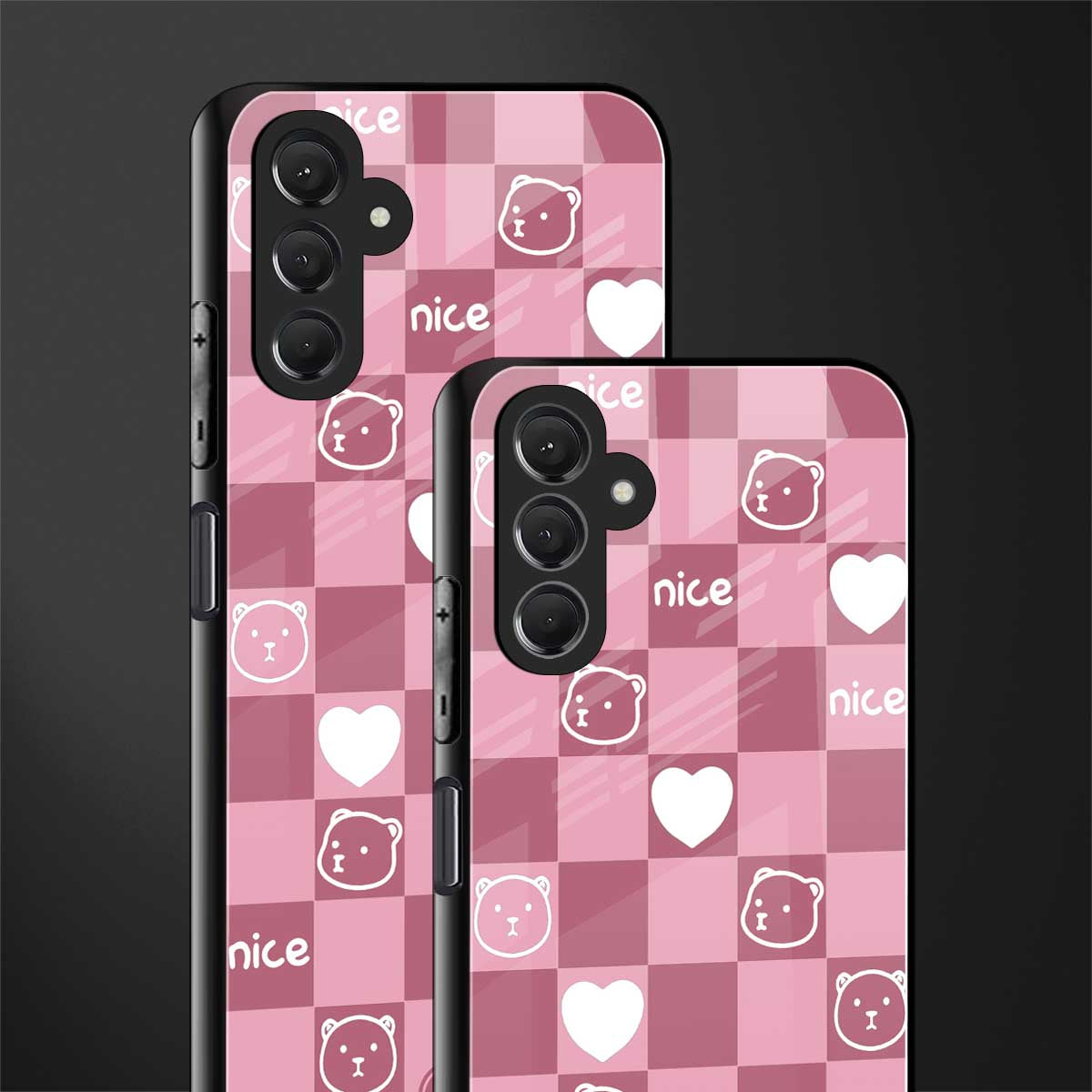 aesthetic bear pattern pink edition back phone cover | glass case for samsun galaxy a24 4g