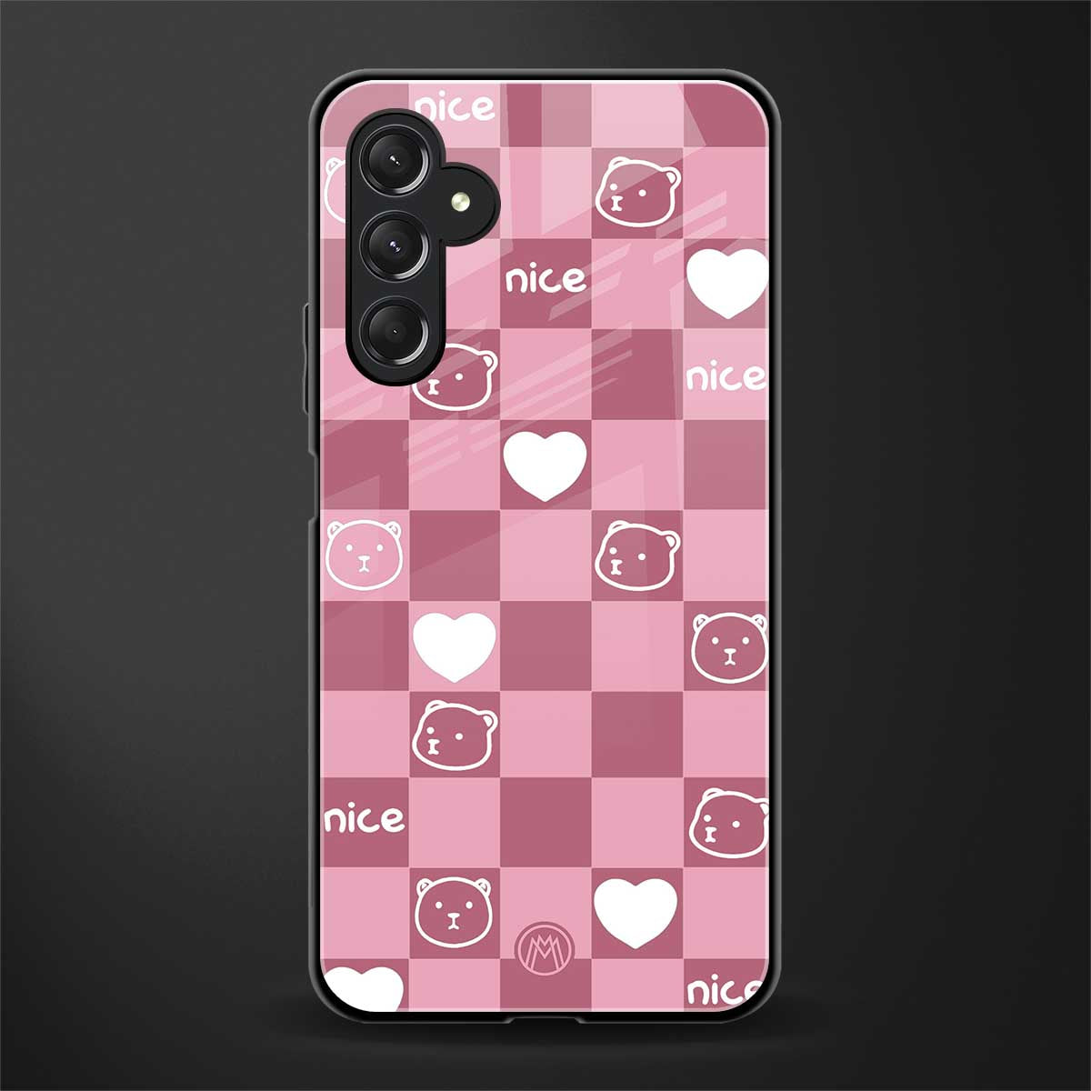 aesthetic bear pattern pink edition back phone cover | glass case for samsun galaxy a24 4g