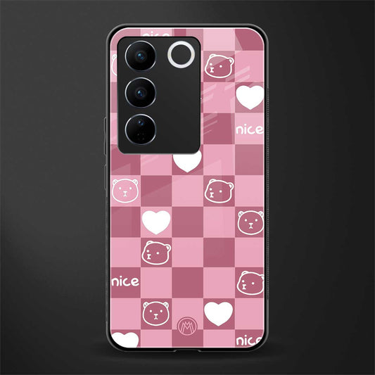 aesthetic bear pattern pink edition back phone cover | glass case for vivo v27 pro 5g