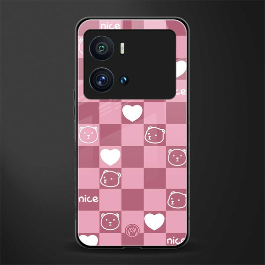 aesthetic bear pattern pink edition back phone cover | glass case for iQOO 9 Pro