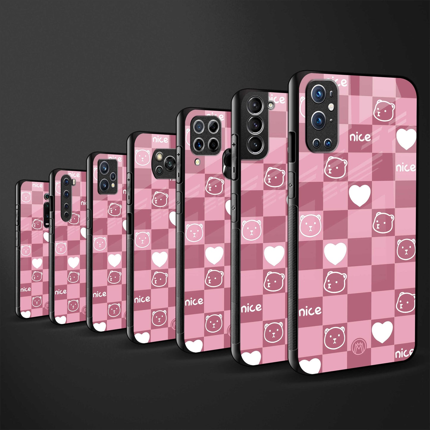 aesthetic bear pattern pink edition back phone cover | glass case for vivo t1 44w 4g